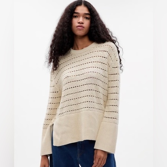 GAP Sweaters - Gap Sweater Womens XXS Ivory Cream 24/7 Split Hem Sweater Fisherman Loose Knit